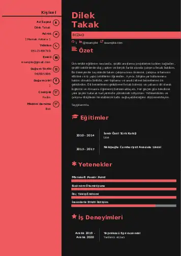 Eczacı CV Örnekleri cv indir
